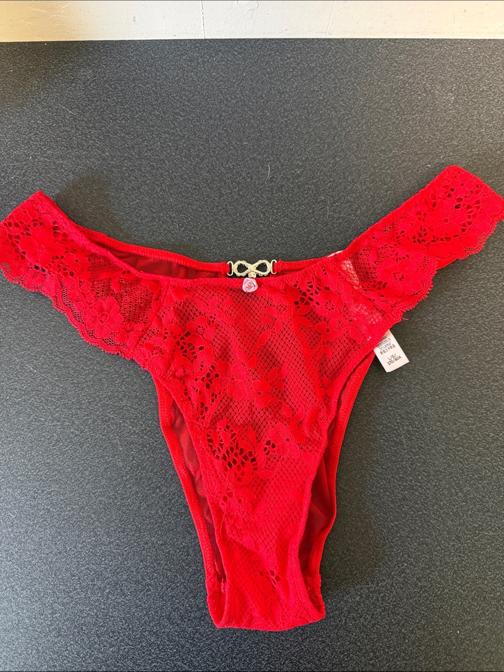 Victoria's Secret Red Lace Thong with Gold Accent
